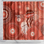 NAIDOC Deadly 50 Years Shower Curtain Jellyfish Aboriginal Culture Inspired Red