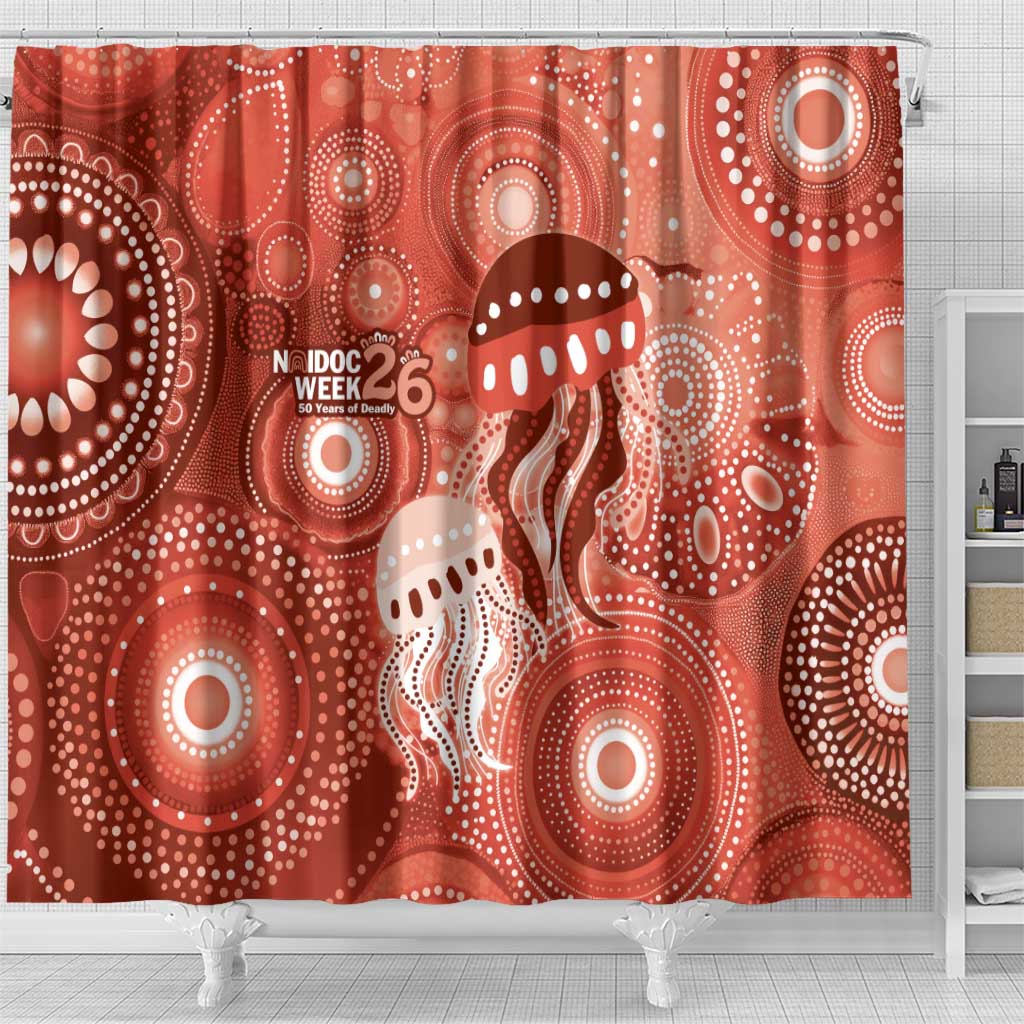 NAIDOC Deadly 50 Years Shower Curtain Jellyfish Aboriginal Culture Inspired Red