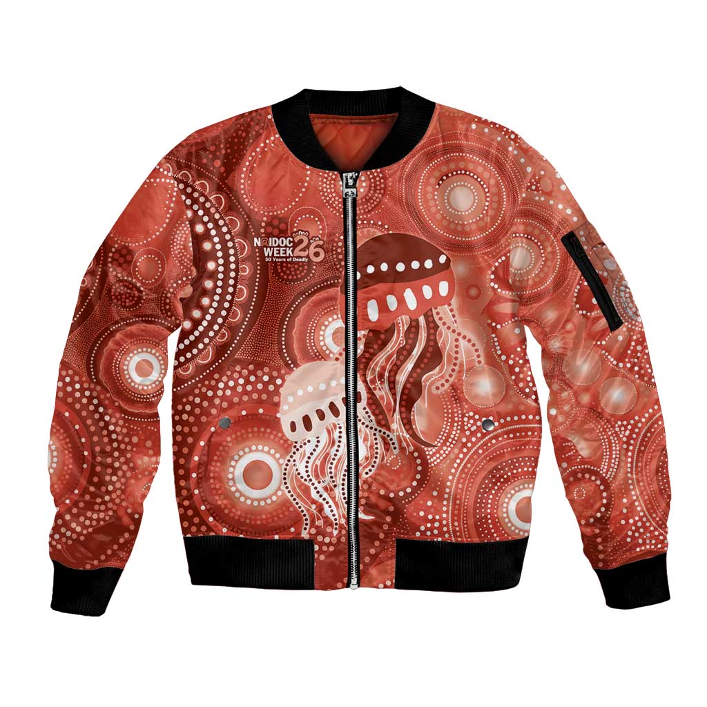 NAIDOC Deadly 50 Years Sleeve Zip Bomber Jacket Jellyfish Aboriginal Culture Inspired Red