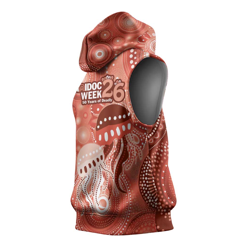 NAIDOC Deadly 50 Years Sleeveless Hoodie Jellyfish Aboriginal Culture Inspired Red