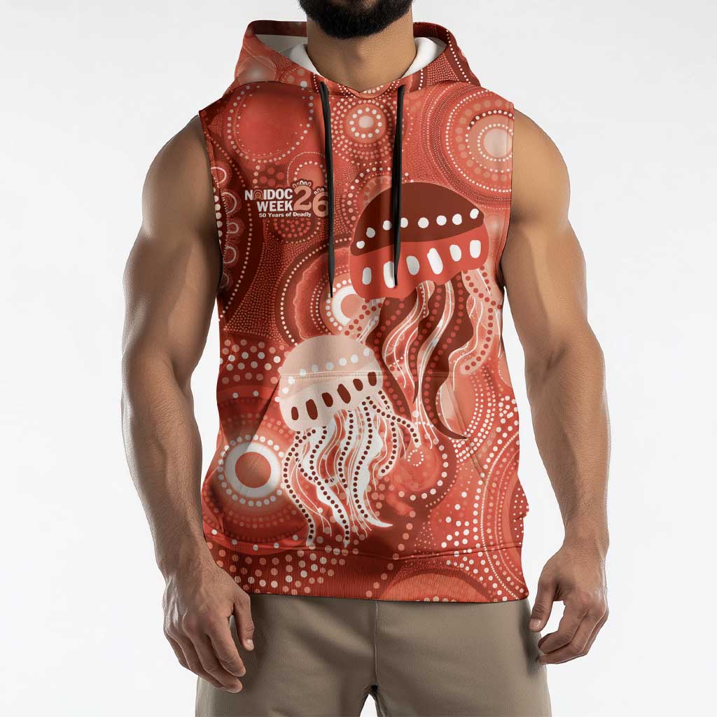 NAIDOC Deadly 50 Years Sleeveless Hoodie Jellyfish Aboriginal Culture Inspired Red