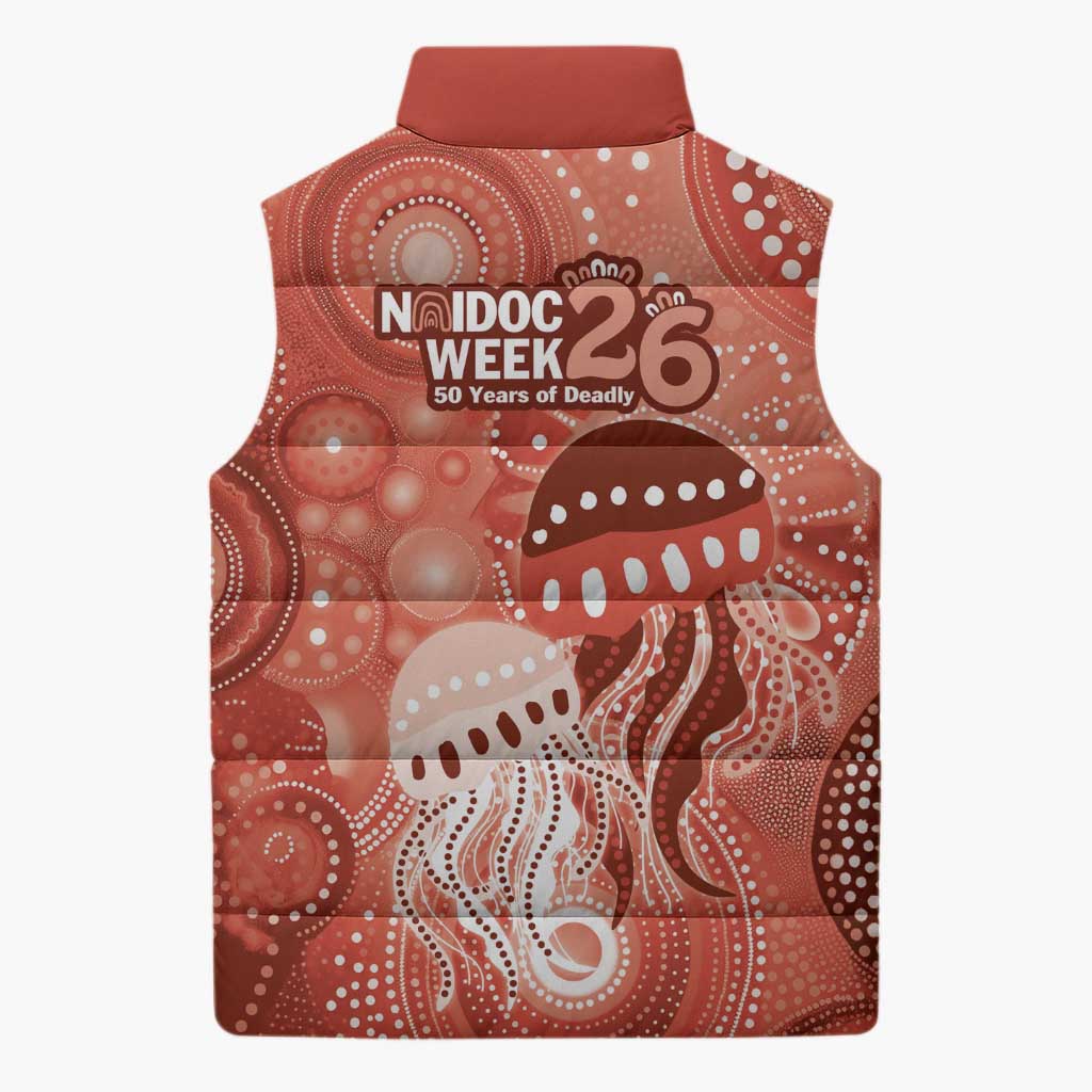 NAIDOC Deadly 50 Years Sleeveless Puffer Jacket Jellyfish Aboriginal Culture Inspired Red