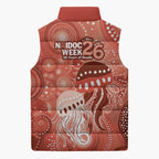 NAIDOC Deadly 50 Years Sleeveless Puffer Jacket Jellyfish Aboriginal Culture Inspired Red
