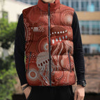 NAIDOC Deadly 50 Years Sleeveless Puffer Jacket Jellyfish Aboriginal Culture Inspired Red