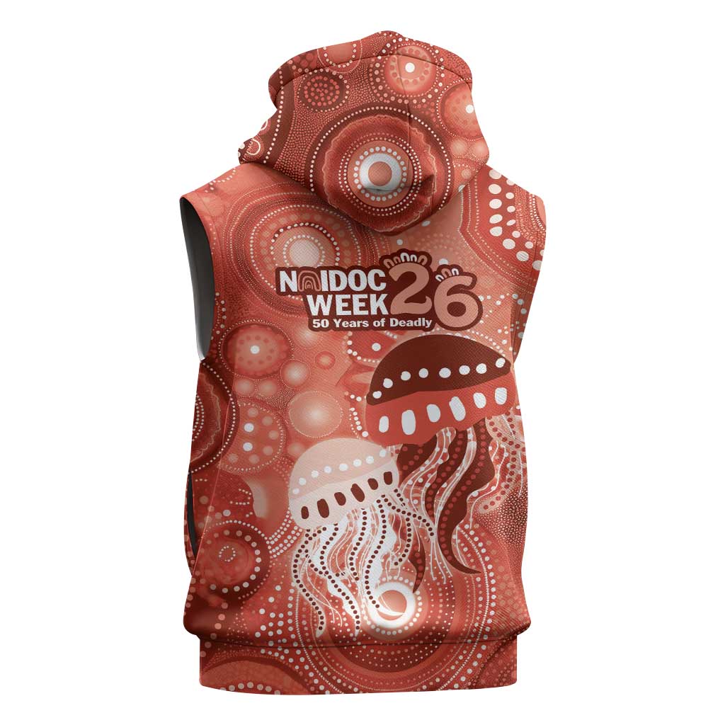 NAIDOC Deadly 50 Years Sleeveless Zip Hoodie Jellyfish Aboriginal Culture Inspired Red