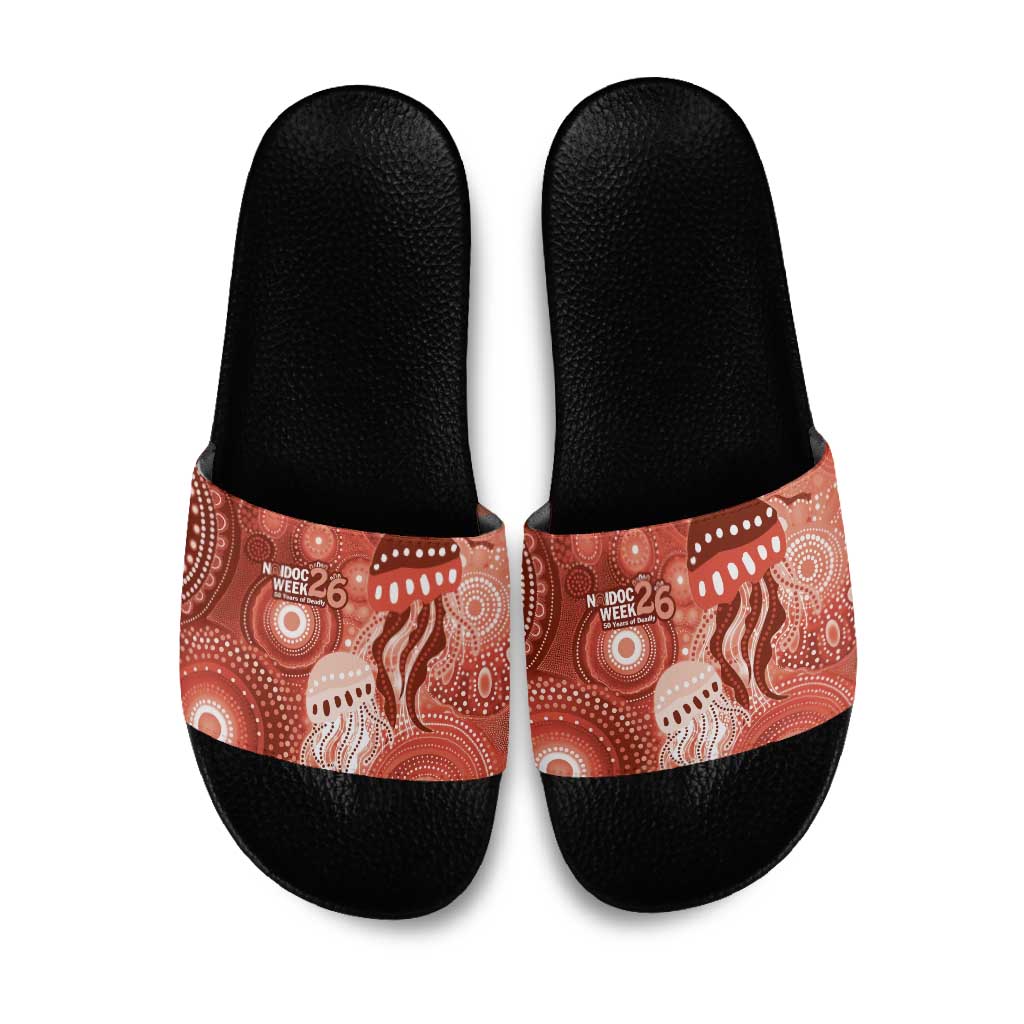 NAIDOC Deadly 50 Years Slide Sandals Jellyfish Aboriginal Culture Inspired Red