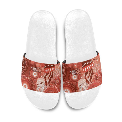 NAIDOC Deadly 50 Years Slide Sandals Jellyfish Aboriginal Culture Inspired Red