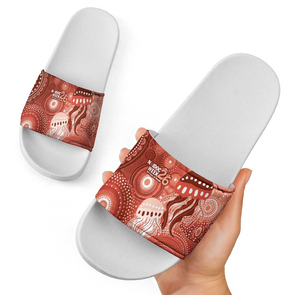 NAIDOC Deadly 50 Years Slide Sandals Jellyfish Aboriginal Culture Inspired Red