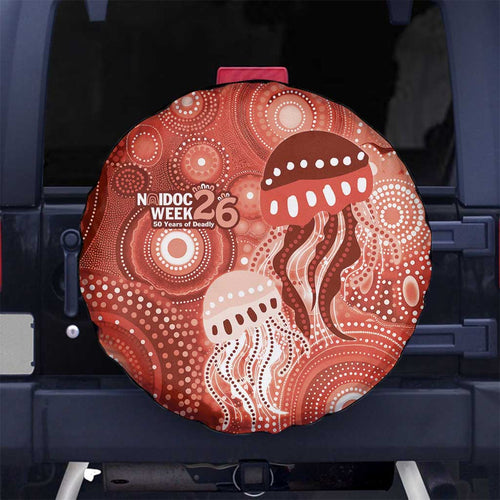 NAIDOC Deadly 50 Years Spare Tire Cover Jellyfish Aboriginal Culture Inspired Red