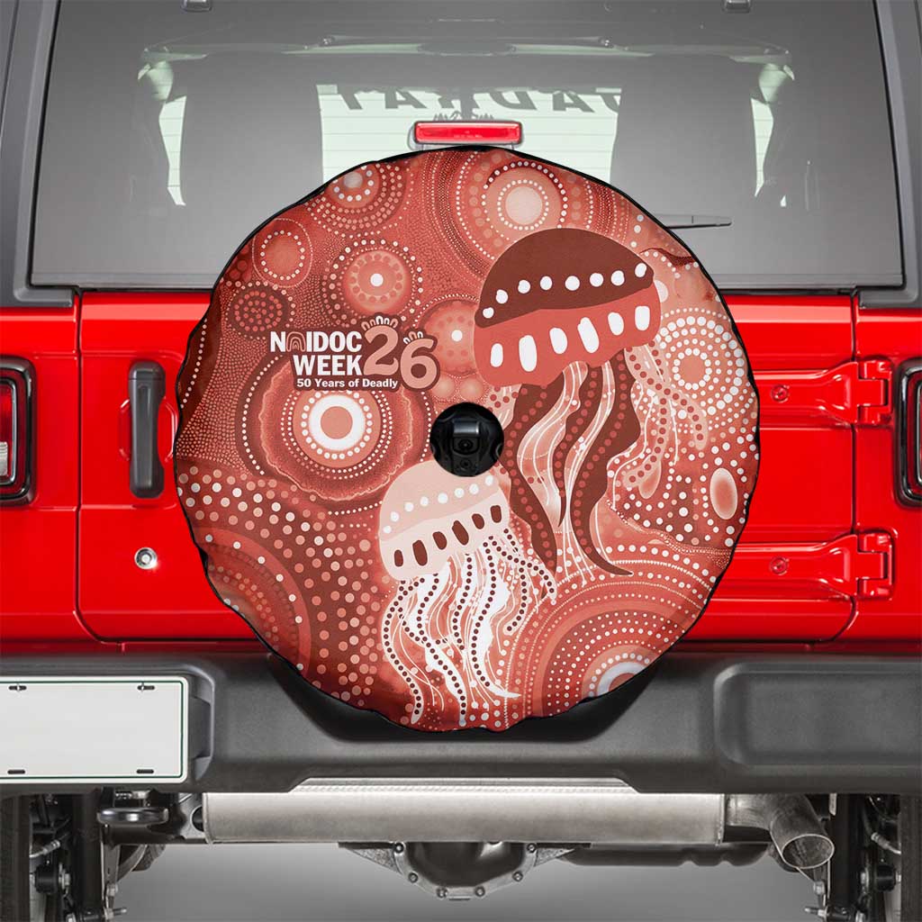 NAIDOC Deadly 50 Years Spare Tire Cover Jellyfish Aboriginal Culture Inspired Red