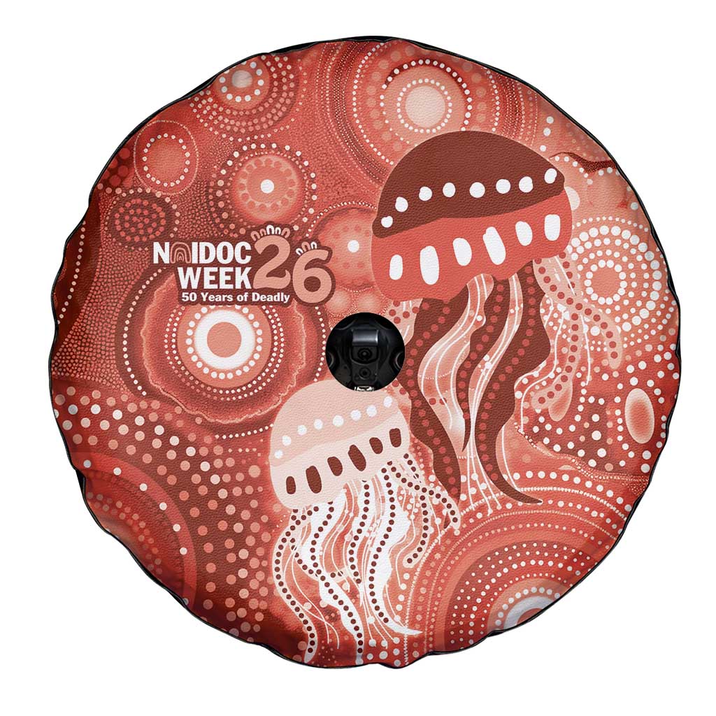 NAIDOC Deadly 50 Years Spare Tire Cover Jellyfish Aboriginal Culture Inspired Red