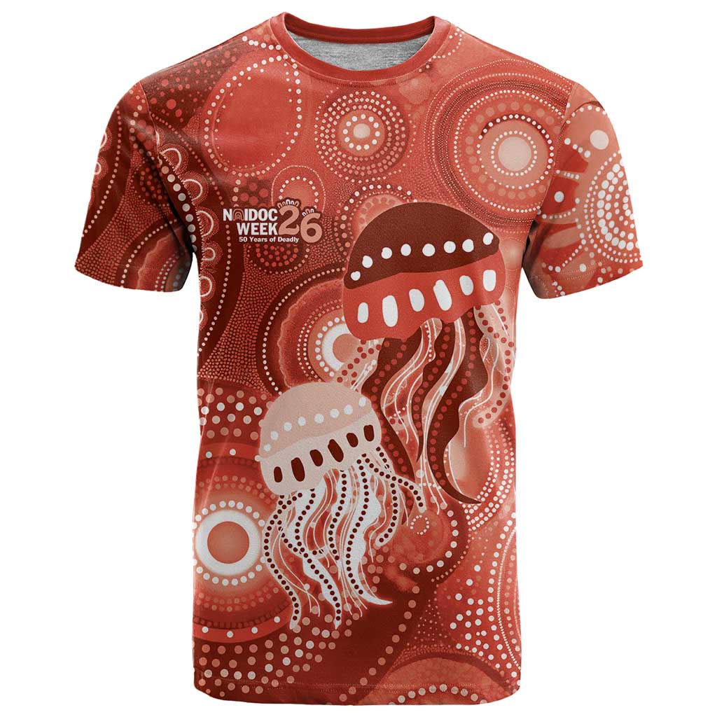 NAIDOC Deadly 50 Years T Shirt Jellyfish Aboriginal Culture Inspired Red