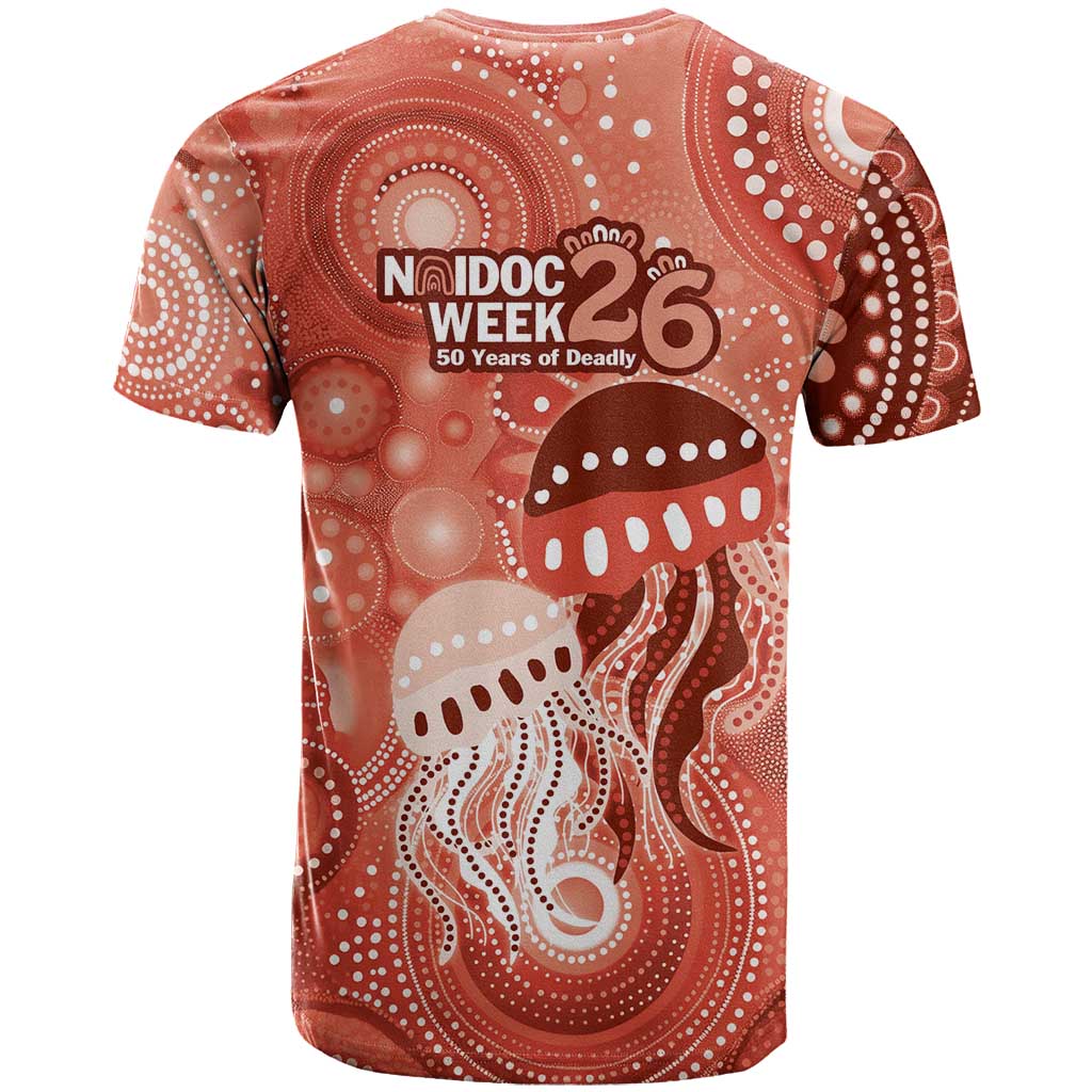NAIDOC Deadly 50 Years T Shirt Jellyfish Aboriginal Culture Inspired Red