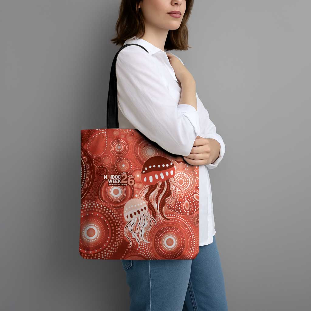 NAIDOC Deadly 50 Years Tote Bag Jellyfish Aboriginal Culture Inspired Red