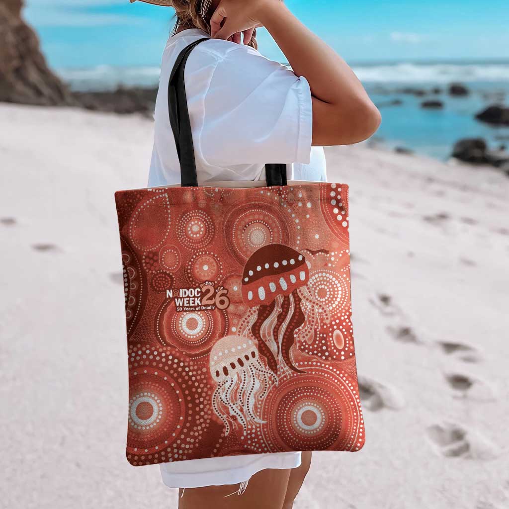 NAIDOC Deadly 50 Years Tote Bag Jellyfish Aboriginal Culture Inspired Red