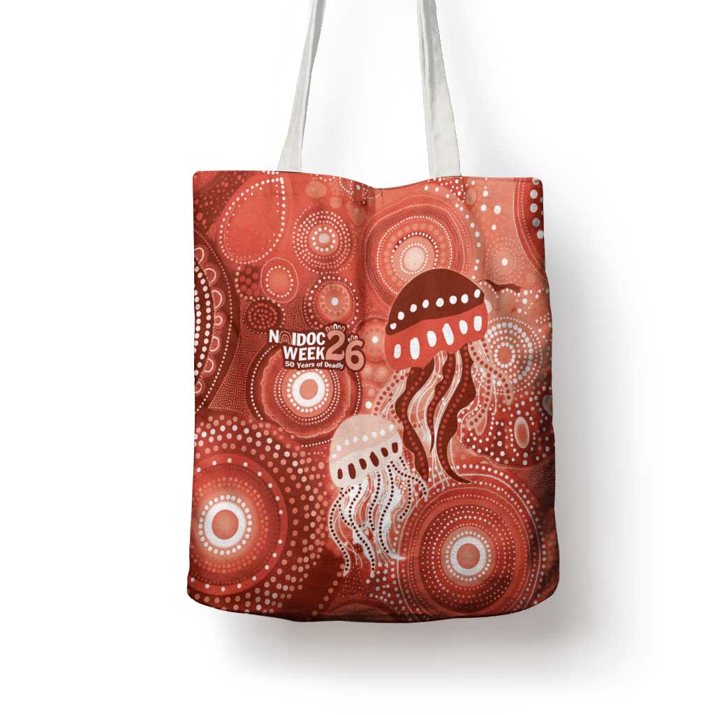 NAIDOC Deadly 50 Years Tote Bag Jellyfish Aboriginal Culture Inspired Red