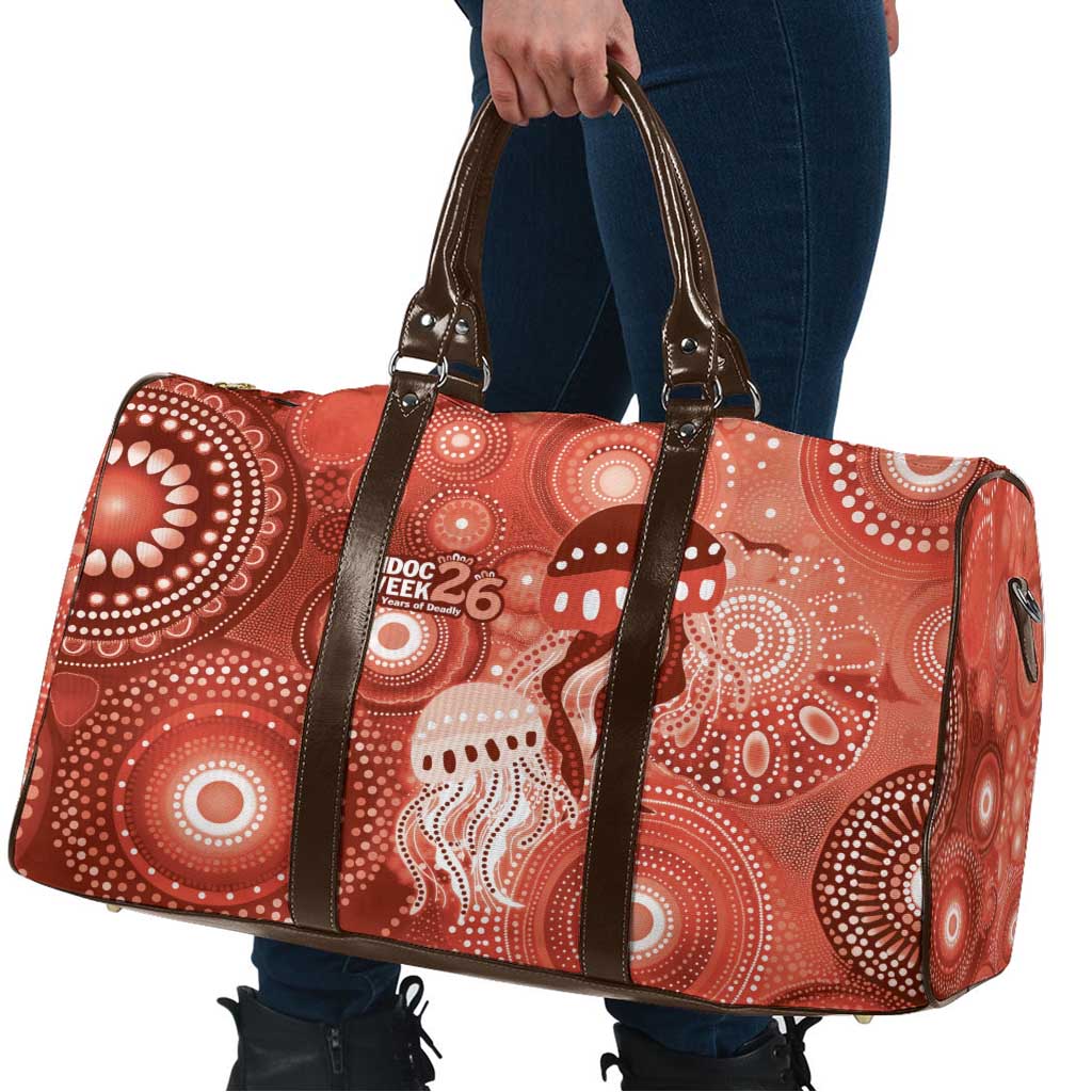 NAIDOC Deadly 50 Years Travel Bag Jellyfish Aboriginal Culture Inspired Red