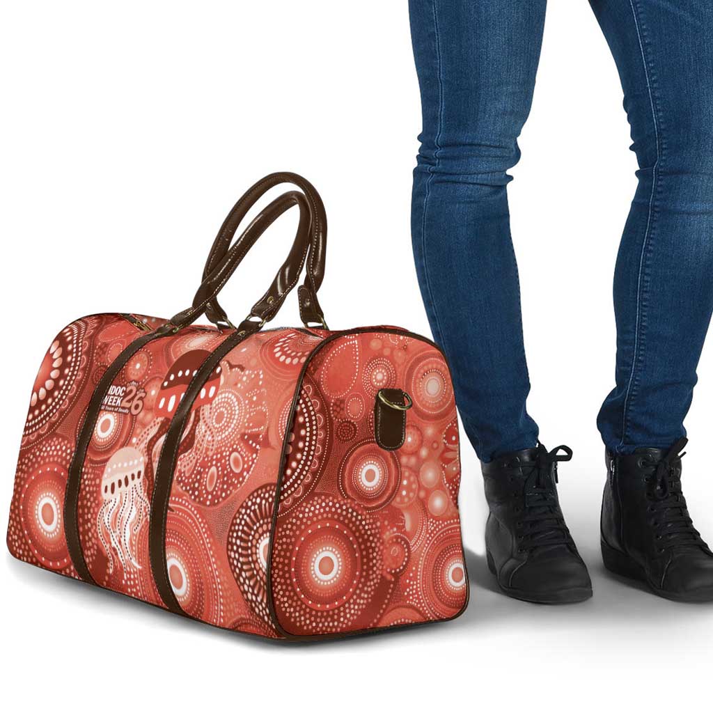 NAIDOC Deadly 50 Years Travel Bag Jellyfish Aboriginal Culture Inspired Red
