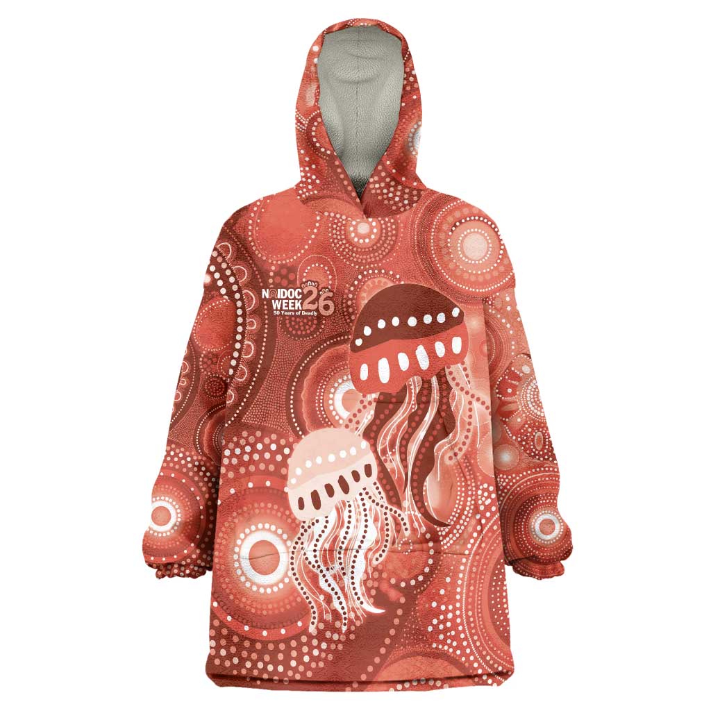 NAIDOC Deadly 50 Years Wearable Blanket Hoodie Jellyfish Aboriginal Culture Inspired Red