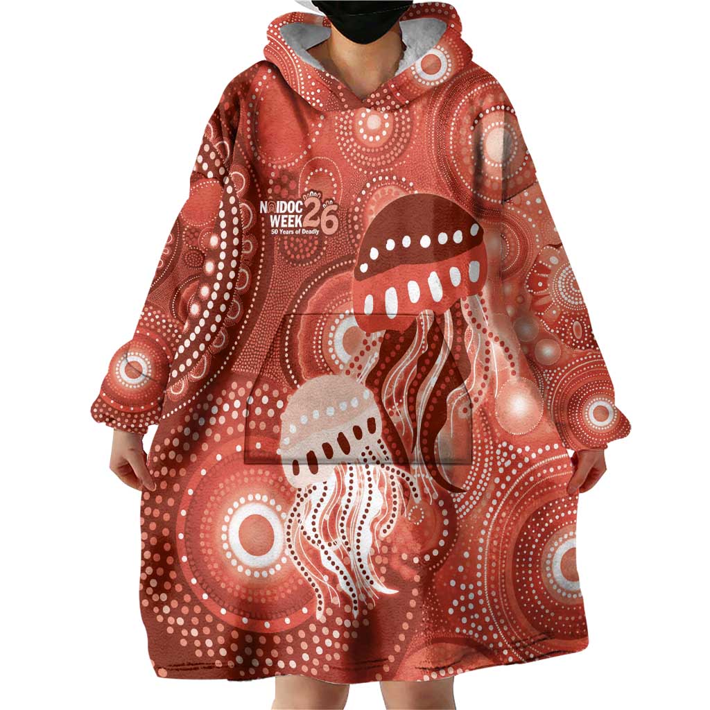 NAIDOC Deadly 50 Years Wearable Blanket Hoodie Jellyfish Aboriginal Culture Inspired Red