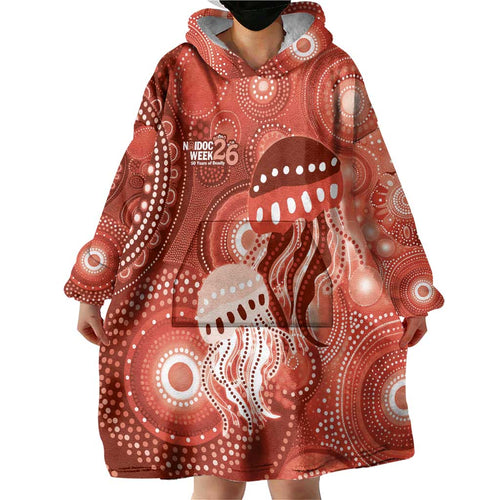 NAIDOC Deadly 50 Years Wearable Blanket Hoodie Jellyfish Aboriginal Culture Inspired Red