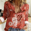 NAIDOC Deadly 50 Years Women Casual Shirt Jellyfish Aboriginal Culture Inspired Red