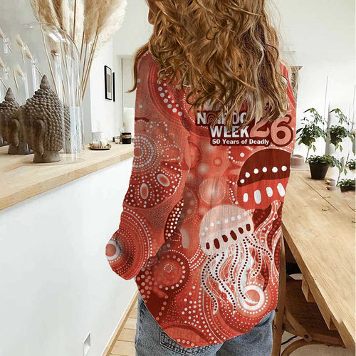 NAIDOC Deadly 50 Years Women Casual Shirt Jellyfish Aboriginal Culture Inspired Red