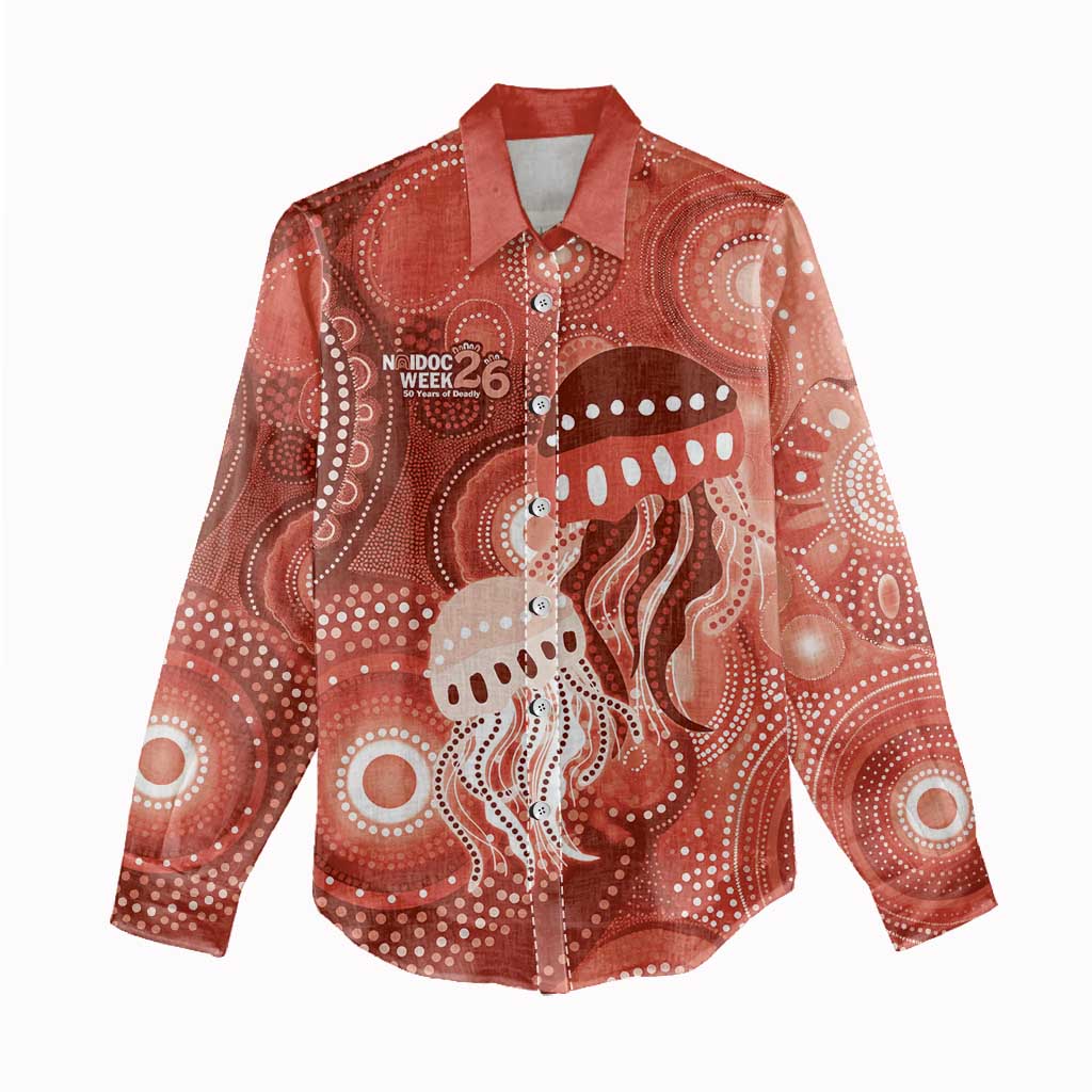 NAIDOC Deadly 50 Years Women Casual Shirt Jellyfish Aboriginal Culture Inspired Red