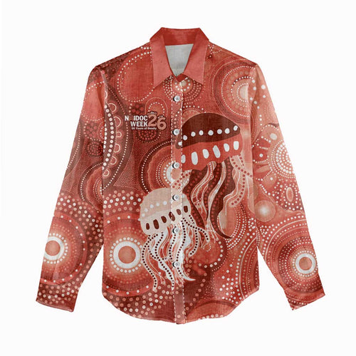 NAIDOC Deadly 50 Years Women Casual Shirt Jellyfish Aboriginal Culture Inspired Red
