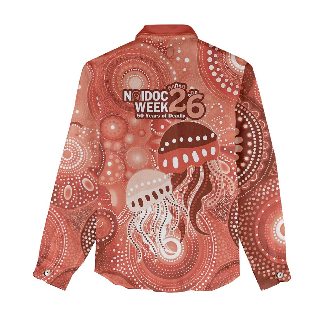 NAIDOC Deadly 50 Years Women Casual Shirt Jellyfish Aboriginal Culture Inspired Red