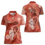 NAIDOC Deadly 50 Years Women Polo Shirt Jellyfish Aboriginal Culture Inspired Red