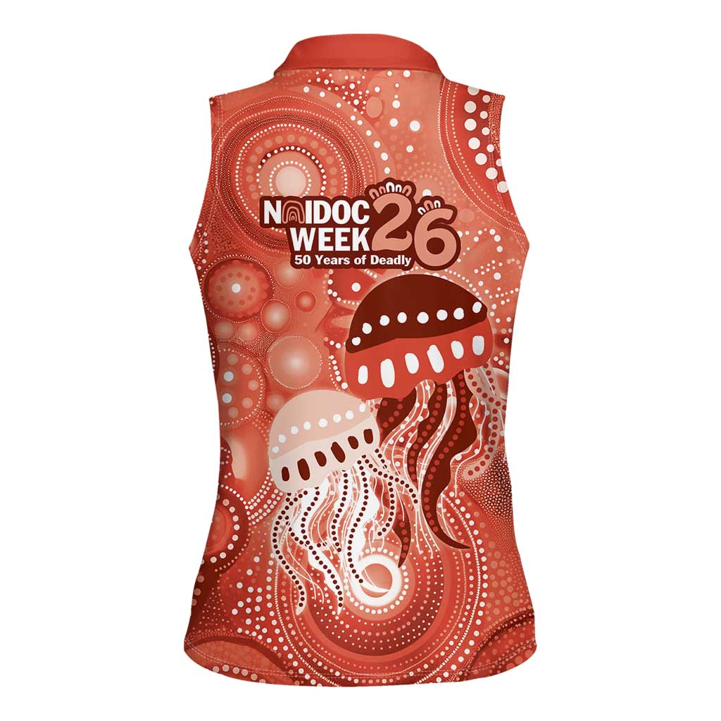 NAIDOC Deadly 50 Years Women Sleeveless Polo Shirt Jellyfish Aboriginal Culture Inspired Red