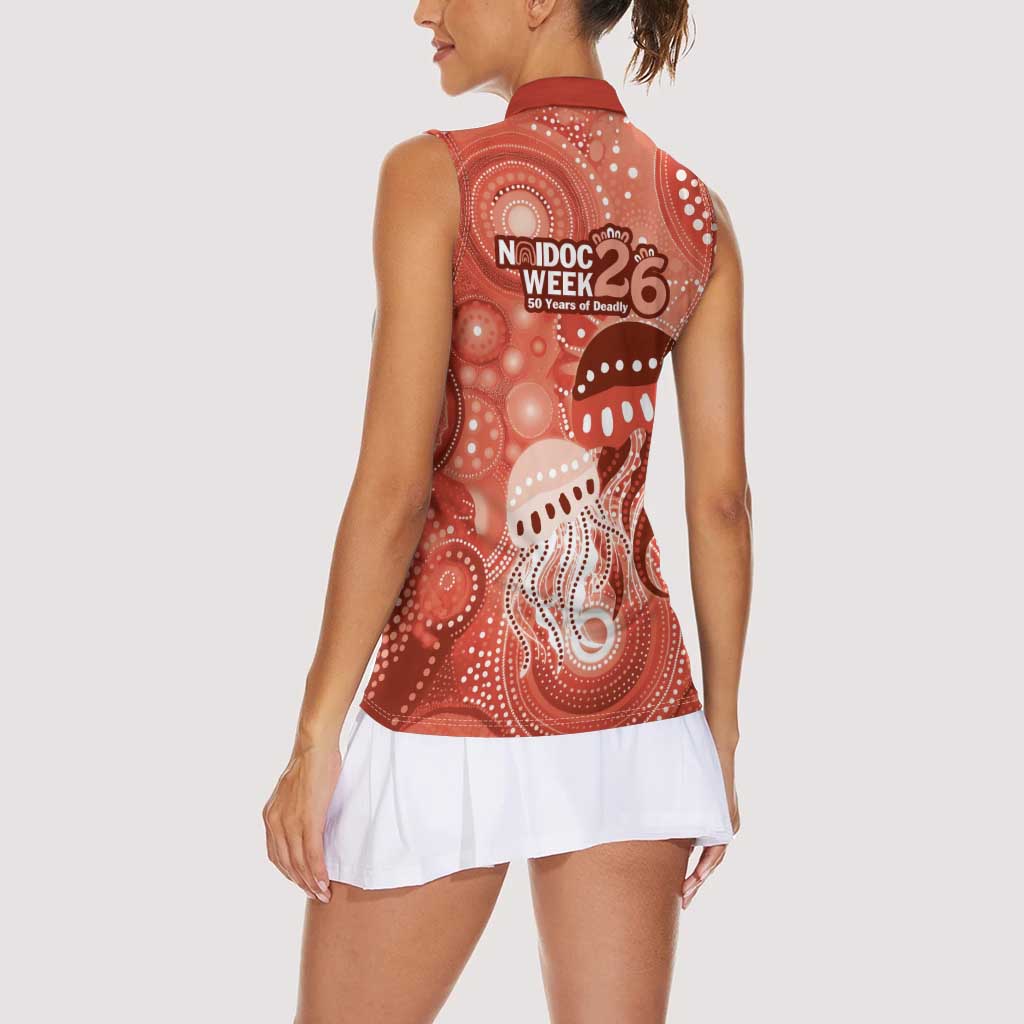 NAIDOC Deadly 50 Years Women Sleeveless Polo Shirt Jellyfish Aboriginal Culture Inspired Red