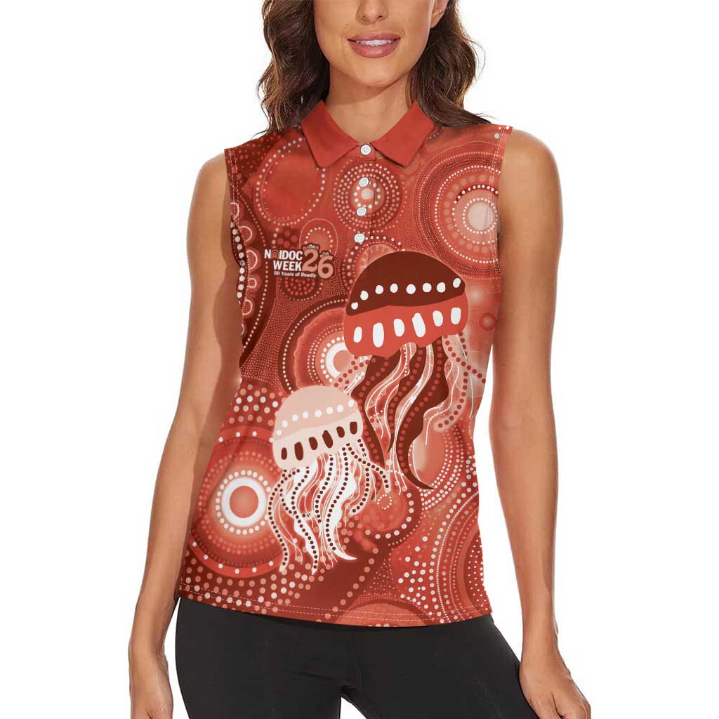 NAIDOC Deadly 50 Years Women Sleeveless Polo Shirt Jellyfish Aboriginal Culture Inspired Red