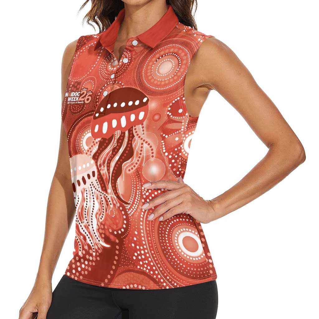 NAIDOC Deadly 50 Years Women Sleeveless Polo Shirt Jellyfish Aboriginal Culture Inspired Red