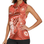 NAIDOC Deadly 50 Years Women Sleeveless Polo Shirt Jellyfish Aboriginal Culture Inspired Red
