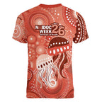 NAIDOC Deadly 50 Years Women V-Neck T-Shirt Jellyfish Aboriginal Culture Inspired Red