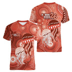 NAIDOC Deadly 50 Years Women V-Neck T-Shirt Jellyfish Aboriginal Culture Inspired Red