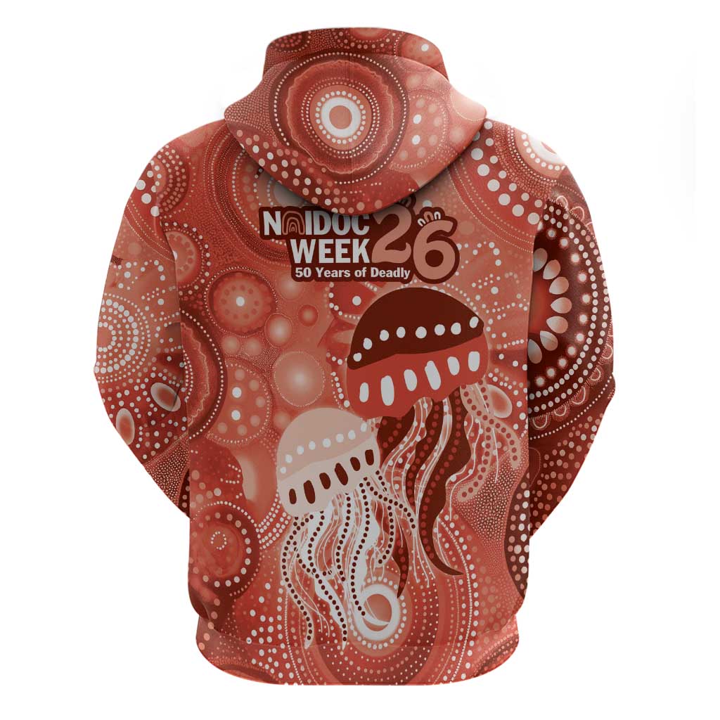 NAIDOC Deadly 50 Years Zip Hoodie Jellyfish Aboriginal Culture Inspired Red
