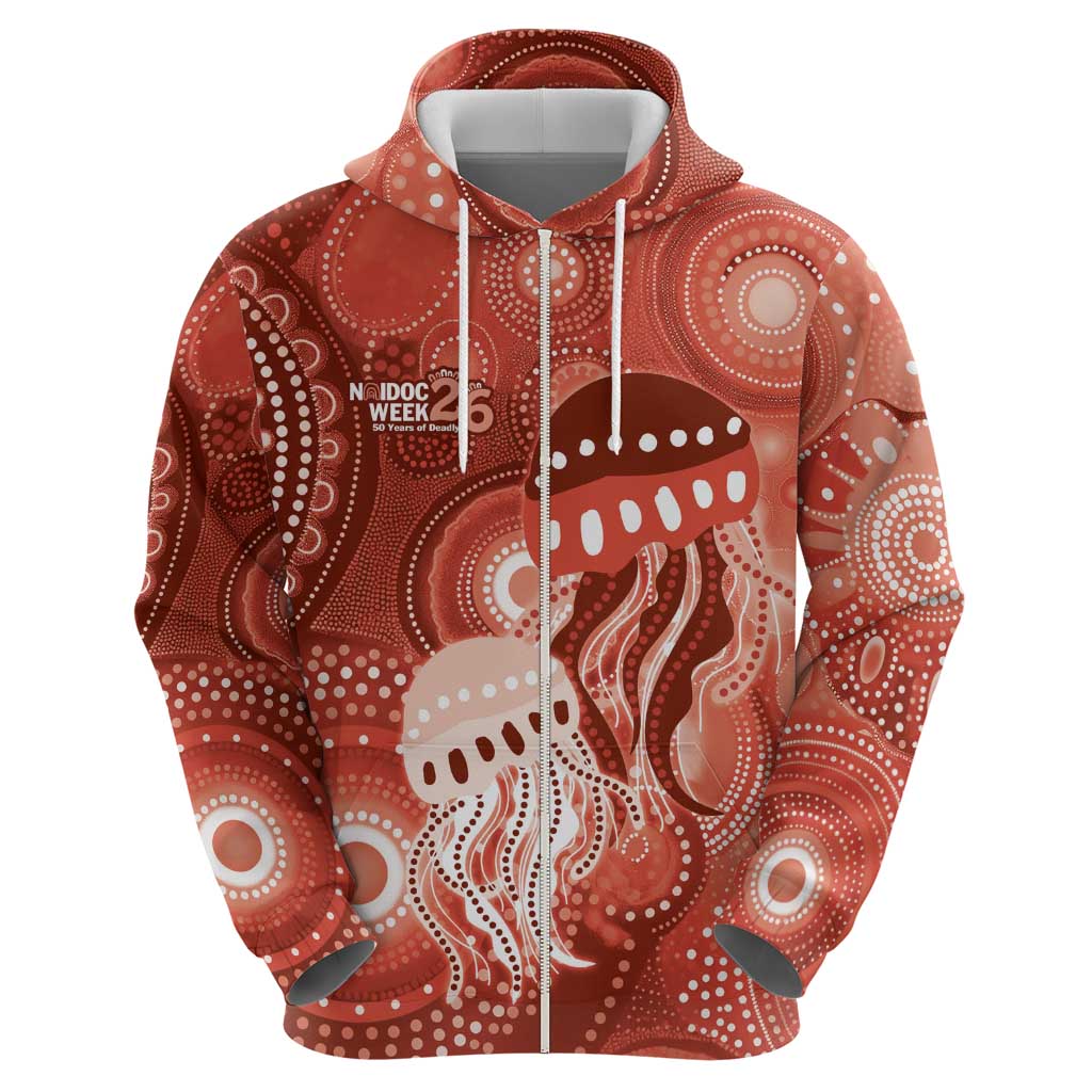 NAIDOC Deadly 50 Years Zip Hoodie Jellyfish Aboriginal Culture Inspired Red