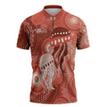 NAIDOC Deadly 50 Years Zipper Polo Shirt Jellyfish Aboriginal Culture Inspired Red