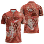 NAIDOC Deadly 50 Years Zipper Polo Shirt Jellyfish Aboriginal Culture Inspired Red