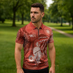 NAIDOC Deadly 50 Years Zipper Polo Shirt Jellyfish Aboriginal Culture Inspired Red