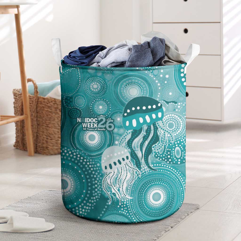 NAIDOC Deadly 50 Years Laundry Basket Jellyfish Aboriginal Culture Inspired Turquoise