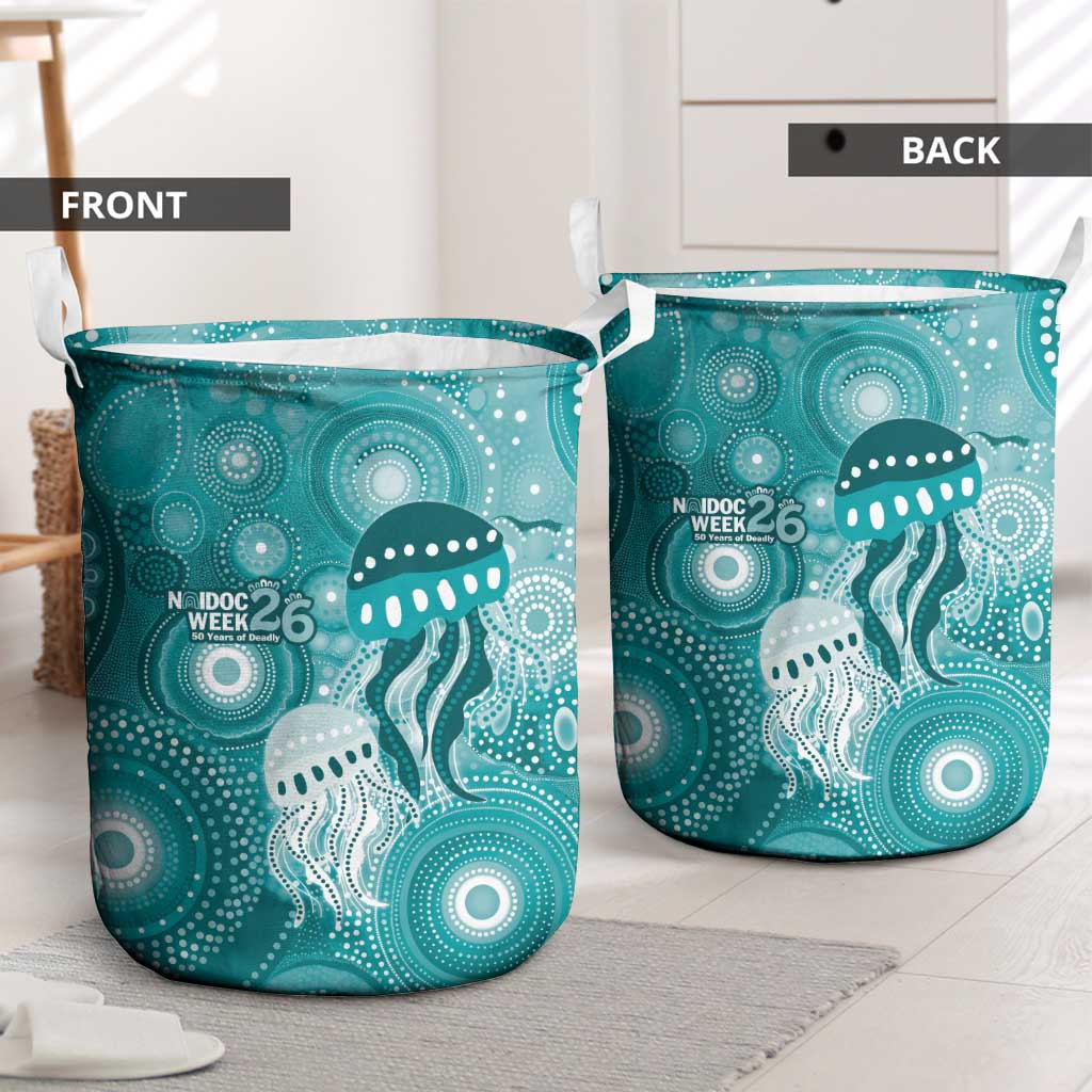 NAIDOC Deadly 50 Years Laundry Basket Jellyfish Aboriginal Culture Inspired Turquoise