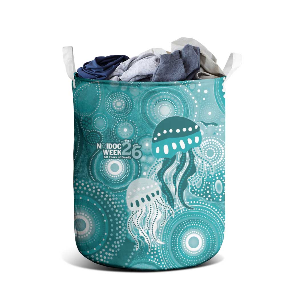 NAIDOC Deadly 50 Years Laundry Basket Jellyfish Aboriginal Culture Inspired Turquoise