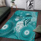 NAIDOC Deadly 50 Years Area Rug Jellyfish Aboriginal Culture Inspired Turquoise