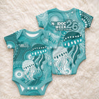 NAIDOC Deadly 50 Years Baby Onesie Jellyfish Aboriginal Culture Inspired Turquoise