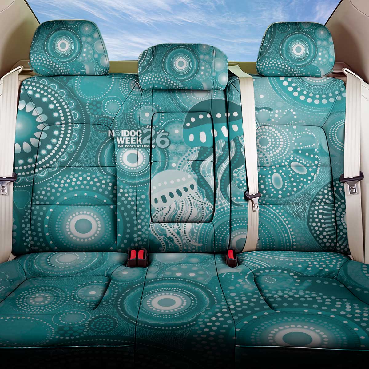 NAIDOC Deadly 50 Years Back Car Seat Cover Jellyfish Aboriginal Culture Inspired Turquoise