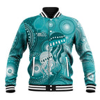 NAIDOC Deadly 50 Years Baseball Jacket Jellyfish Aboriginal Culture Inspired Turquoise